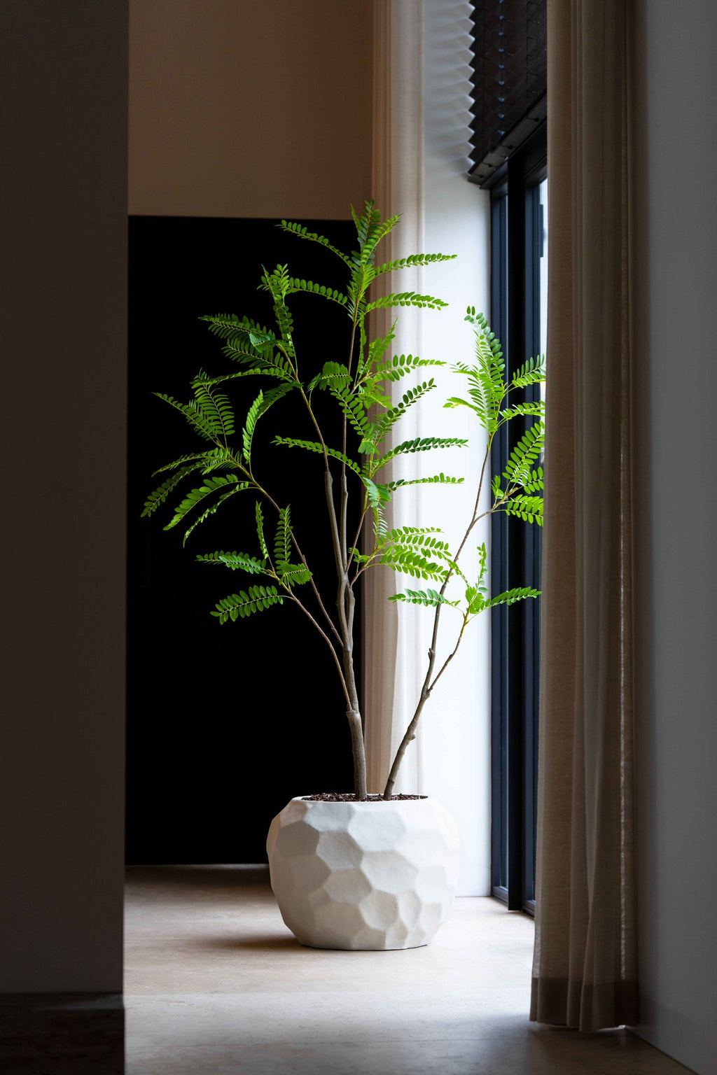 Zijden Mimosaboom 210cm - sfeerbeeld in interieur