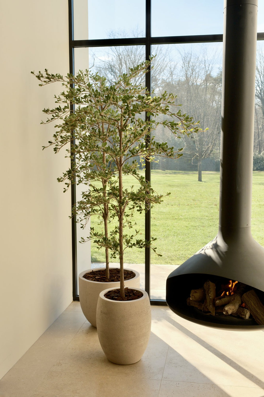 Zijden Zwarte Olijfboom 210cm - sfeerbeeld in interieur
